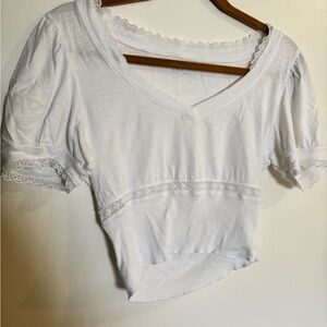 Aerie White Lace Trim Crop Top